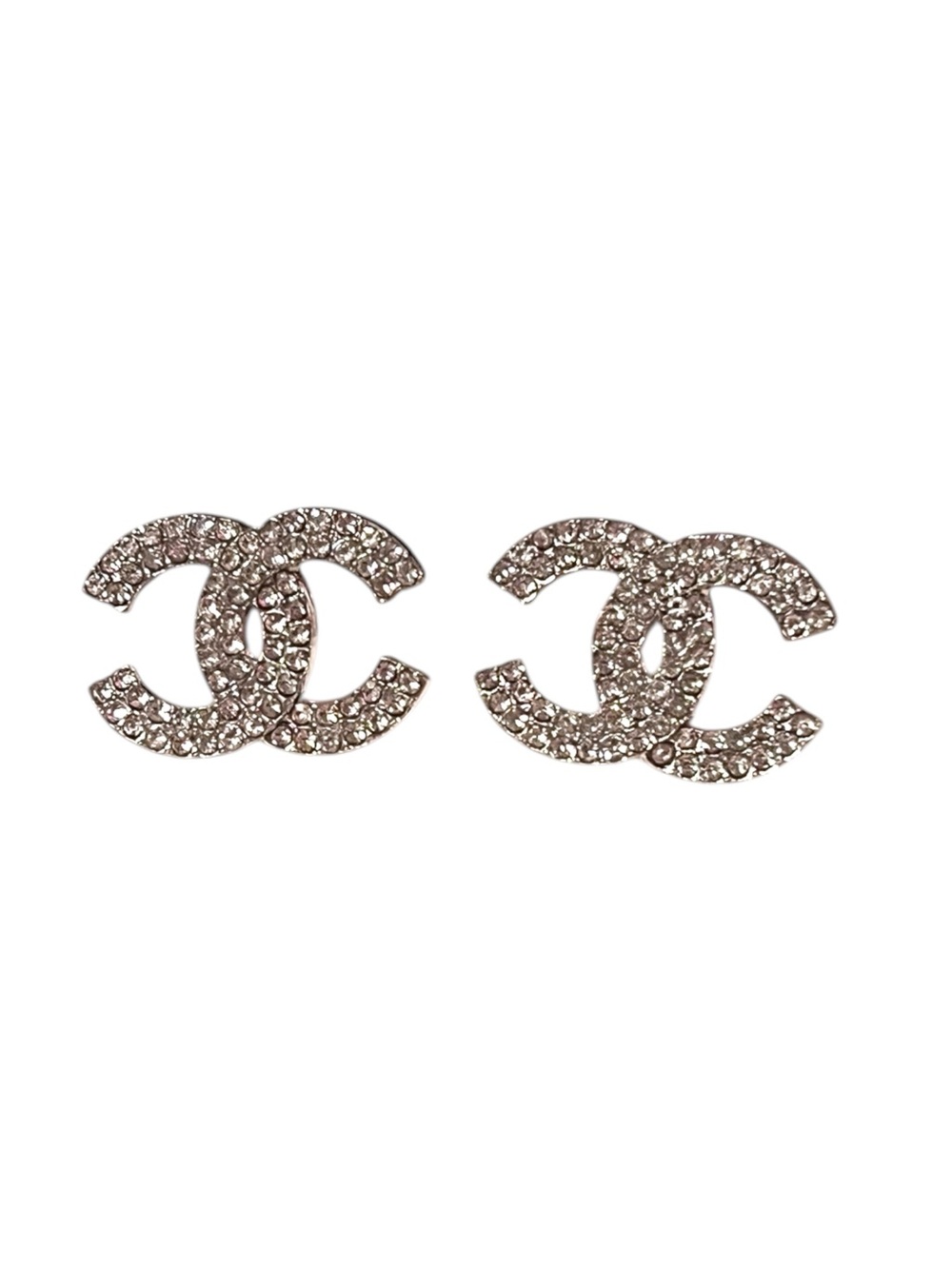 Designer Inspired Interlocking Logo Clear Crystal Silver Tone Stud Earrings